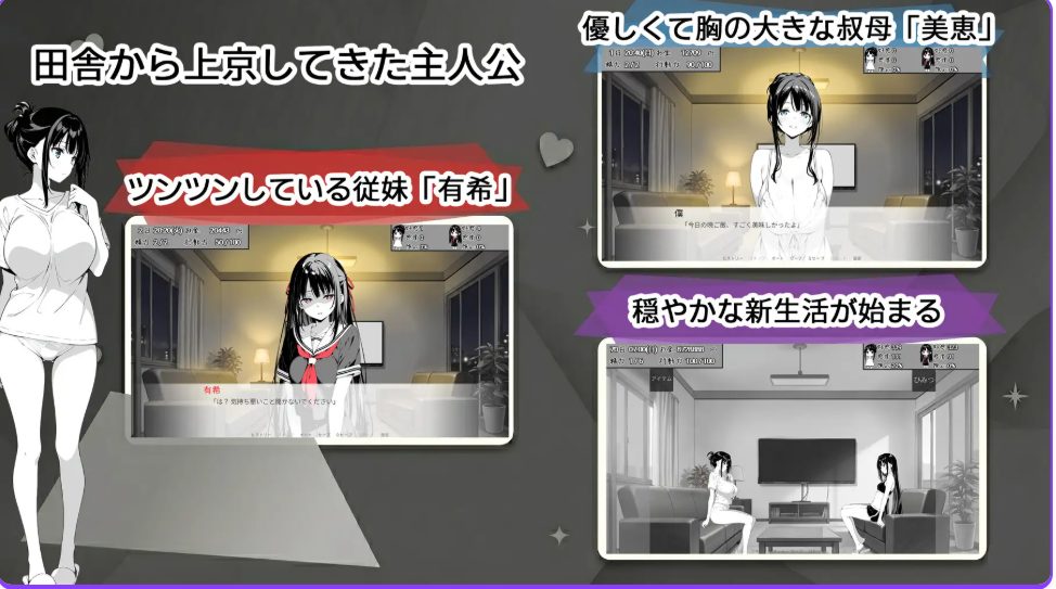 【PC/AI汉化/日式/SLG游戏/1.40G】全是破绽！～与叔母和表妹的同居生活（スキだらけ！～叔母と従妹同棲ライフ） Ver1.09 AI汉化版+日式SLG游戏+1.40G
